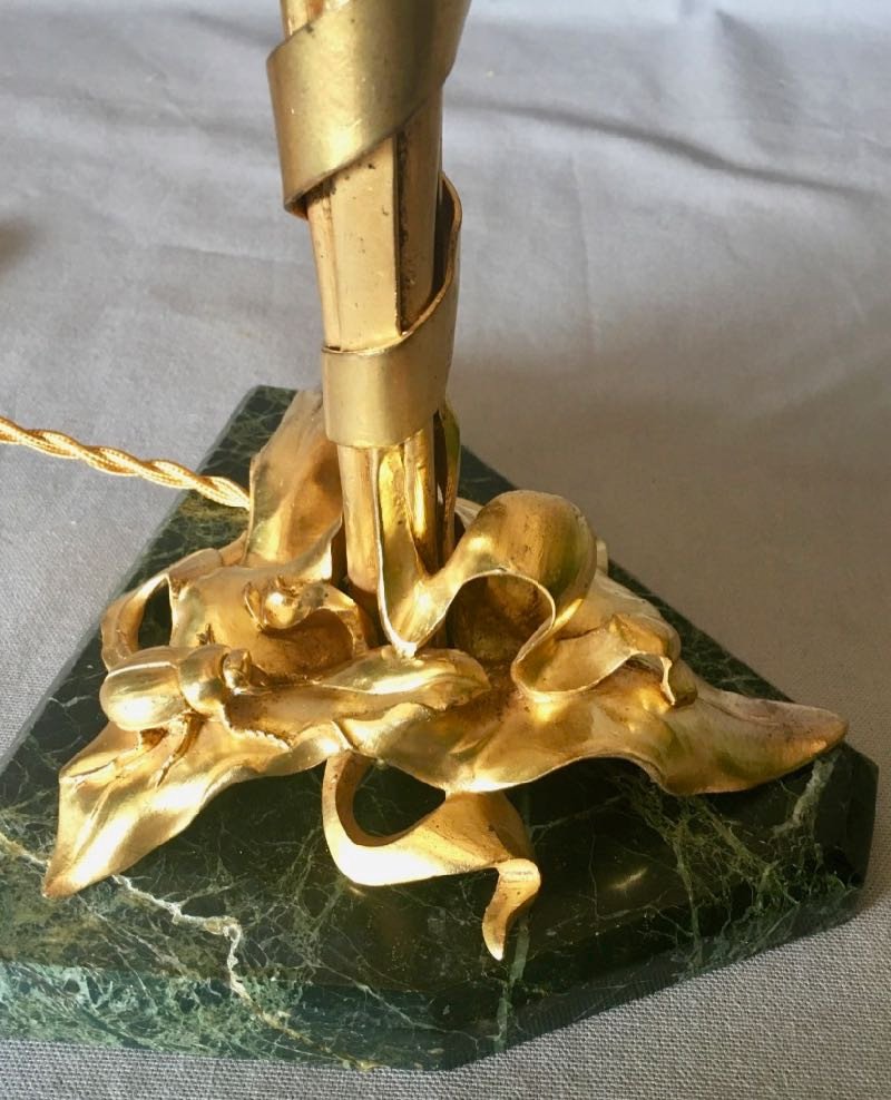 Lampe Art Nouveau Floral en Bronze Doré-photo-2