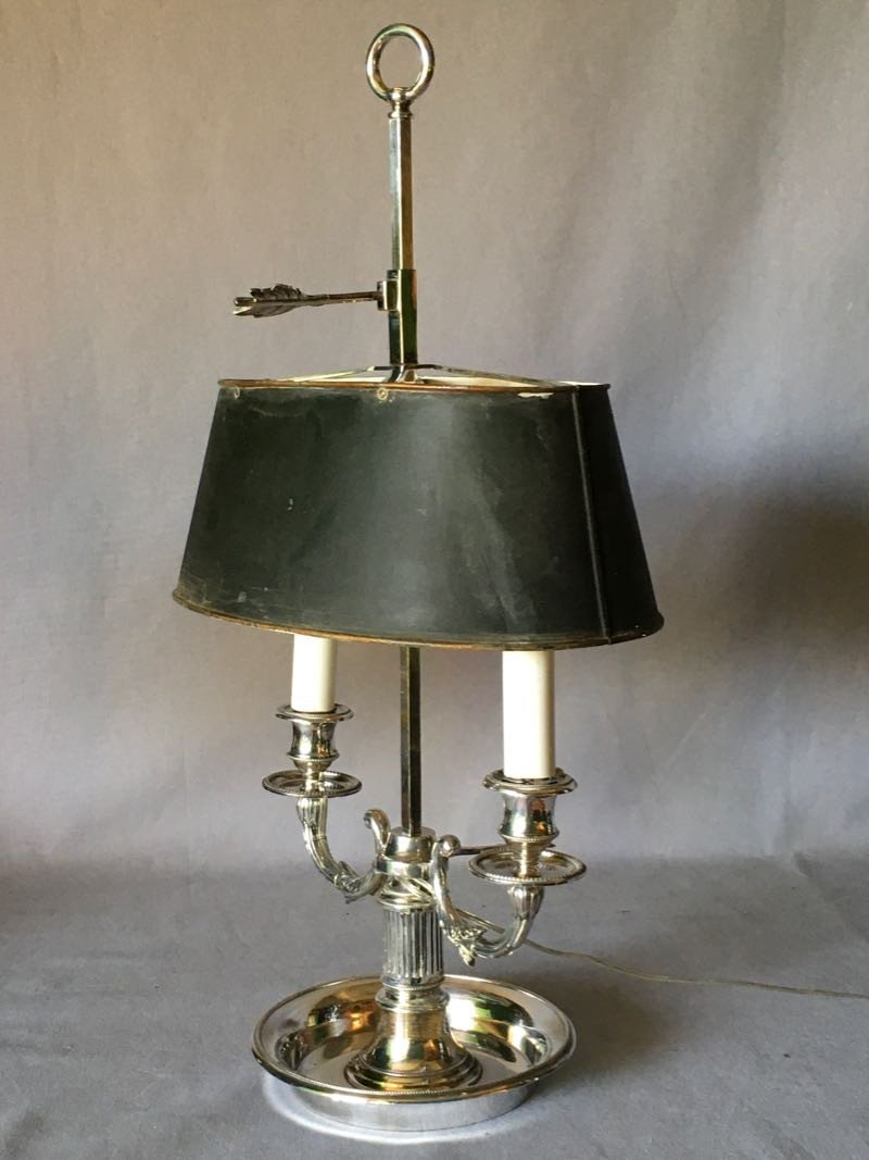 Lampe Bouillotte A Deux Feux En Metal Argente-photo-2