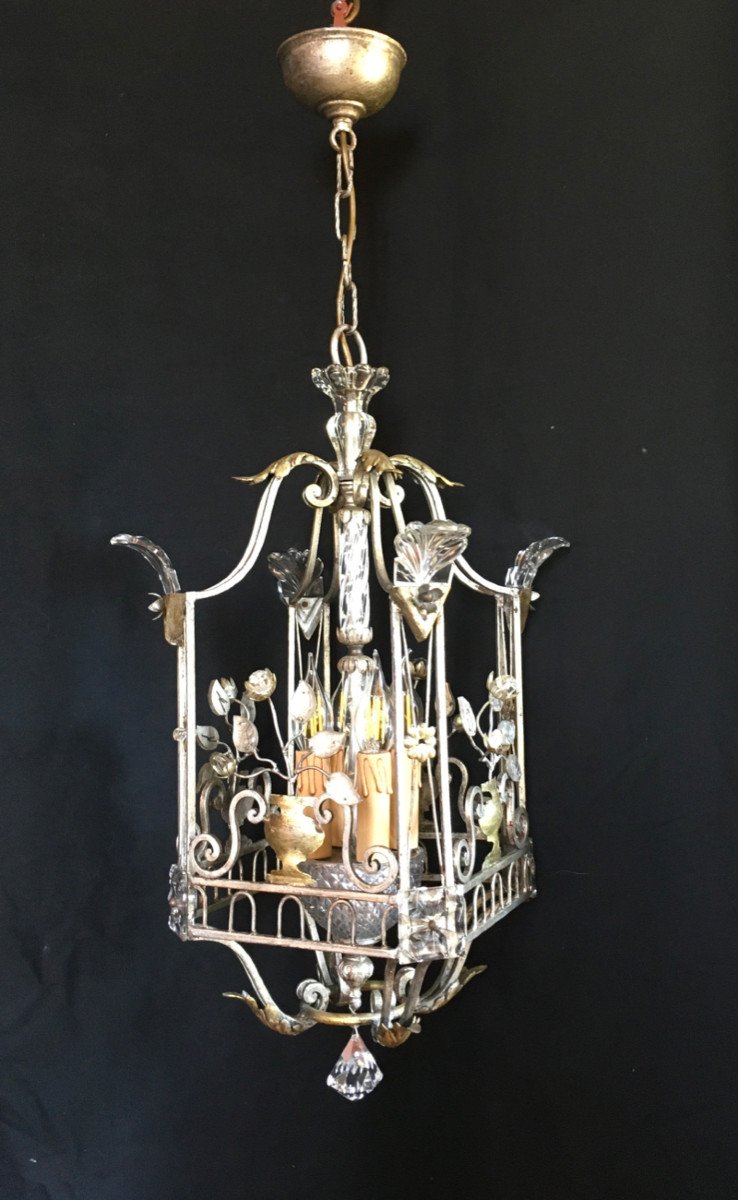Lustre / Lanterne En Fer Argenté Maison Baguès-photo-2