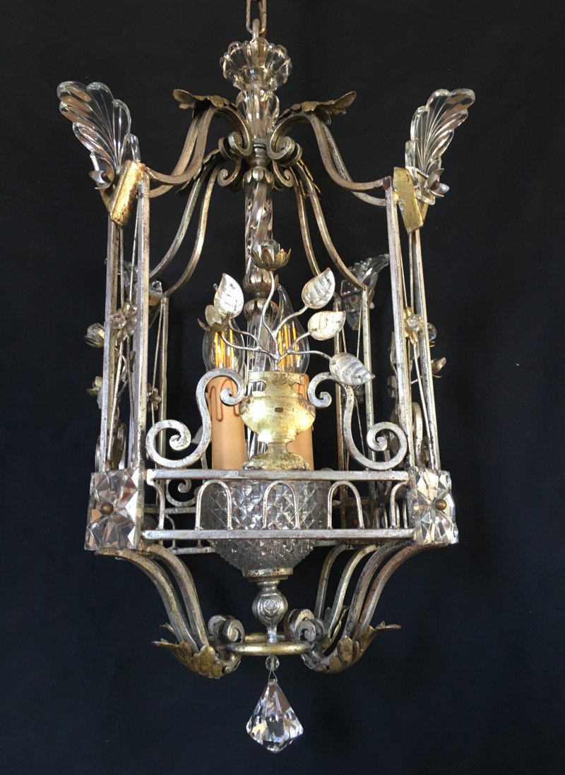 Lustre / Lanterne En Fer Argenté Maison Baguès-photo-4