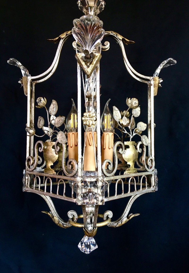 Lustre / Lanterne En Fer Argenté Maison Baguès
