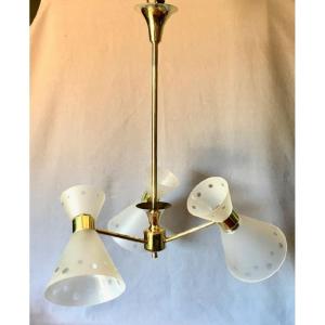 1950s Chandelier In Glass And Brass