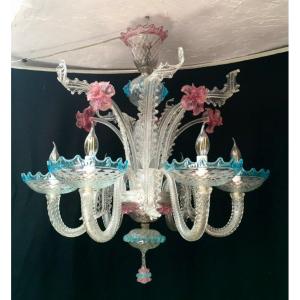 Chandelier And Two Sconces In Murano Glass