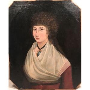 Tableau Portrait De Femme XIXe Naïf