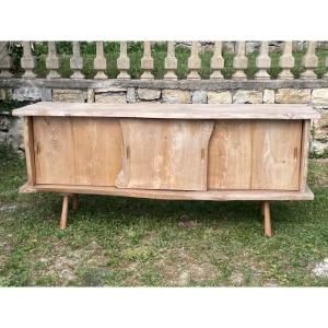 Brutalist Set Buffet, Table And Benches In Elm Years 60/70