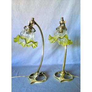 Pair Of Art Nouveau Heart Lamps