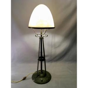 Large Art Nouveau Lamp In Bronze With Glassware Le Verre Français