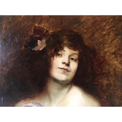 Oil Painting On Canvas Portrait Young Woman Art Nouveau