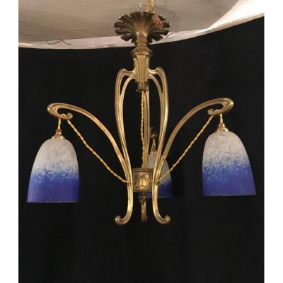 Art Nouveau Chandelier In The Style Of Majorelle, Croismare Glassware