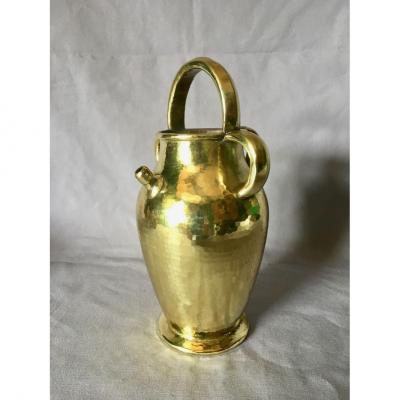 19th C Jug In Hammered Brass 