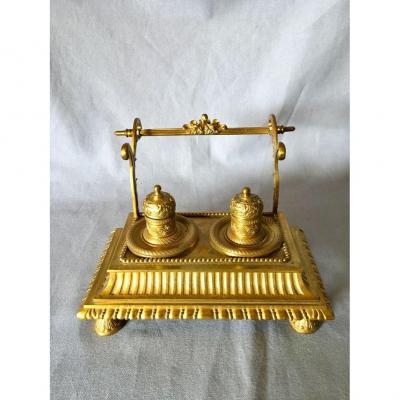 Encrier XIXe en Bronze Doré de Style Restauration