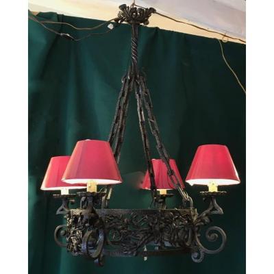 Wrought Iron Art Nouveau Crown Chandelier.