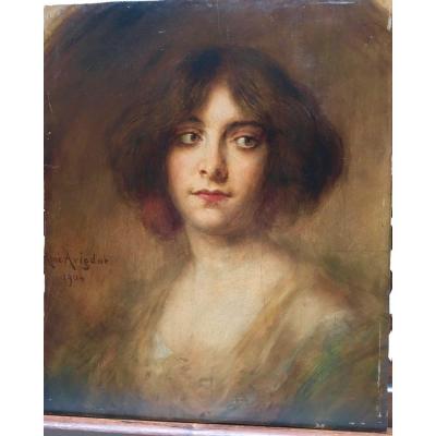 Huile Sur Panneau Portrait Art Nouveau Signé René Avigdor 1904