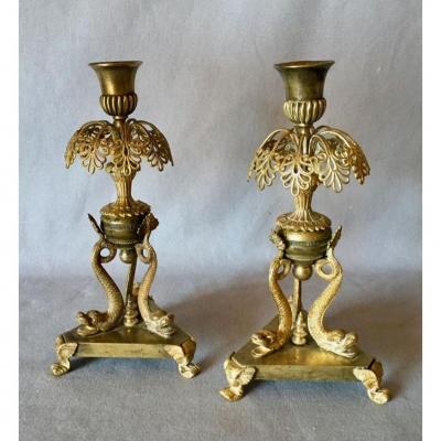 Paire De Bougeoirs Restauration Début XIXe