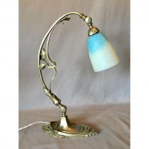 Art Nouveau Lamp In Nickel Plated Metal