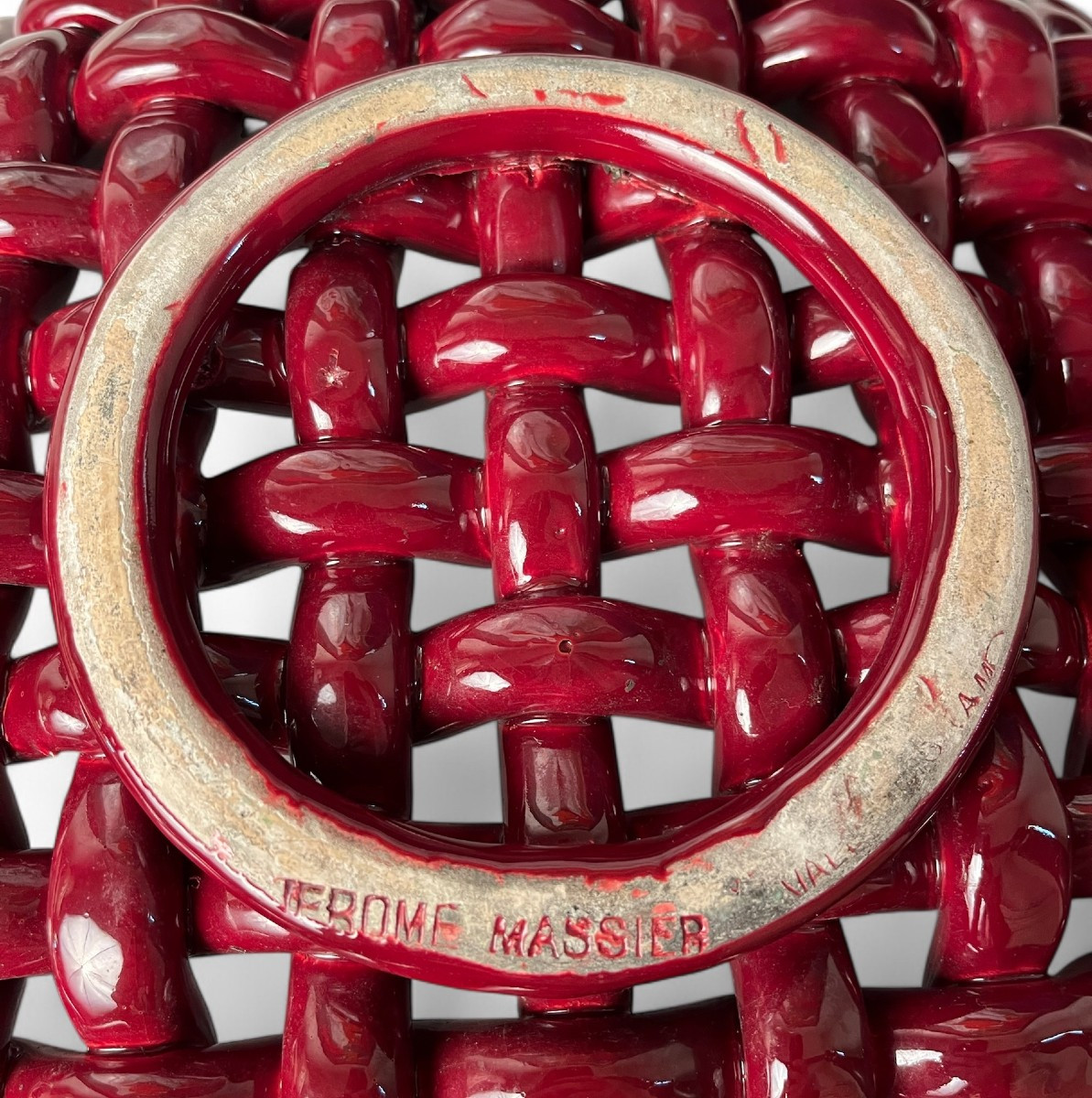 Woven Basket In Glazed Ceramic Signed Jérôme Massier In Vallauris.-photo-3