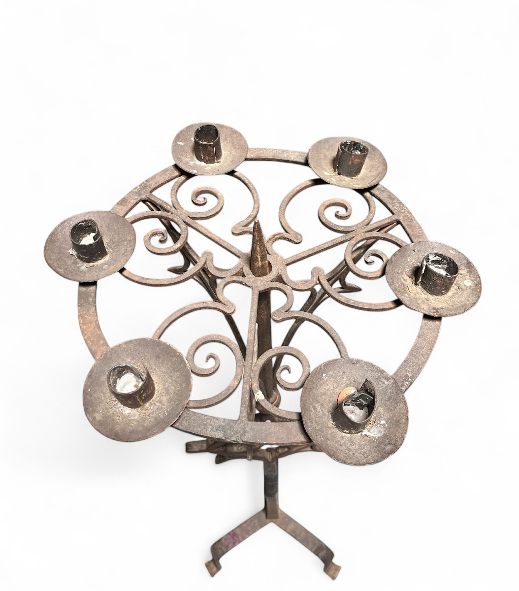 Wrought Iron Candlestick - Craftsmanship Late 19th Early 20th Century-photo-2