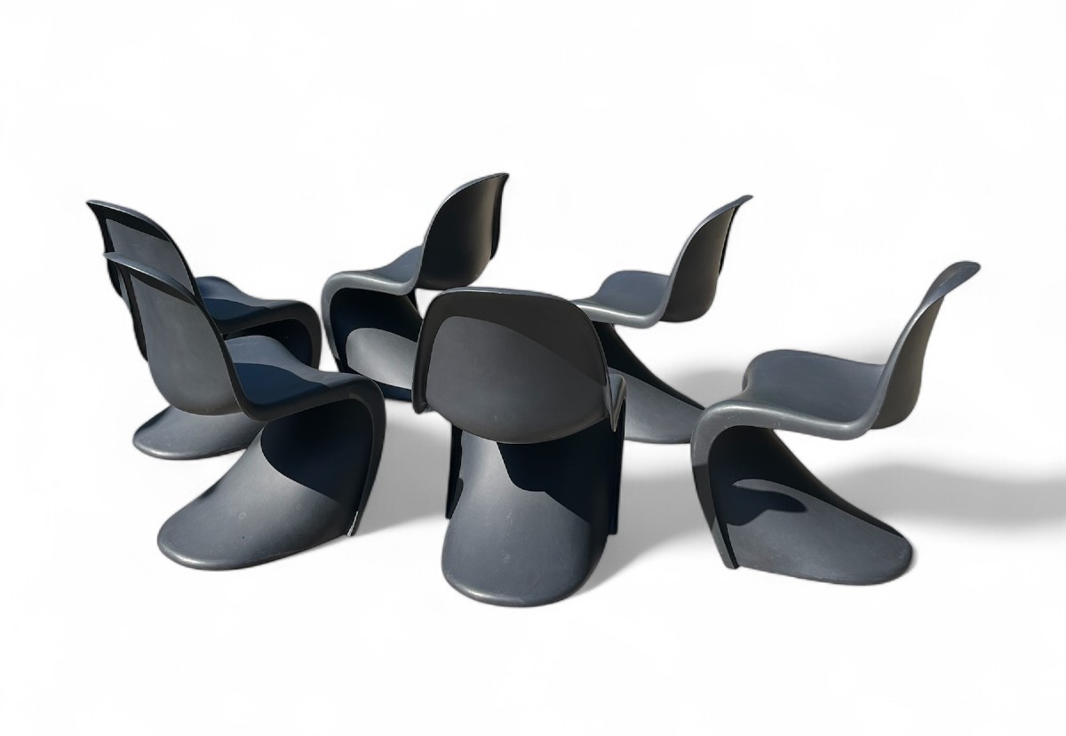 Set Of Six "panton Chair" Chairs - Verner Panton, Vitra Edition-photo-2