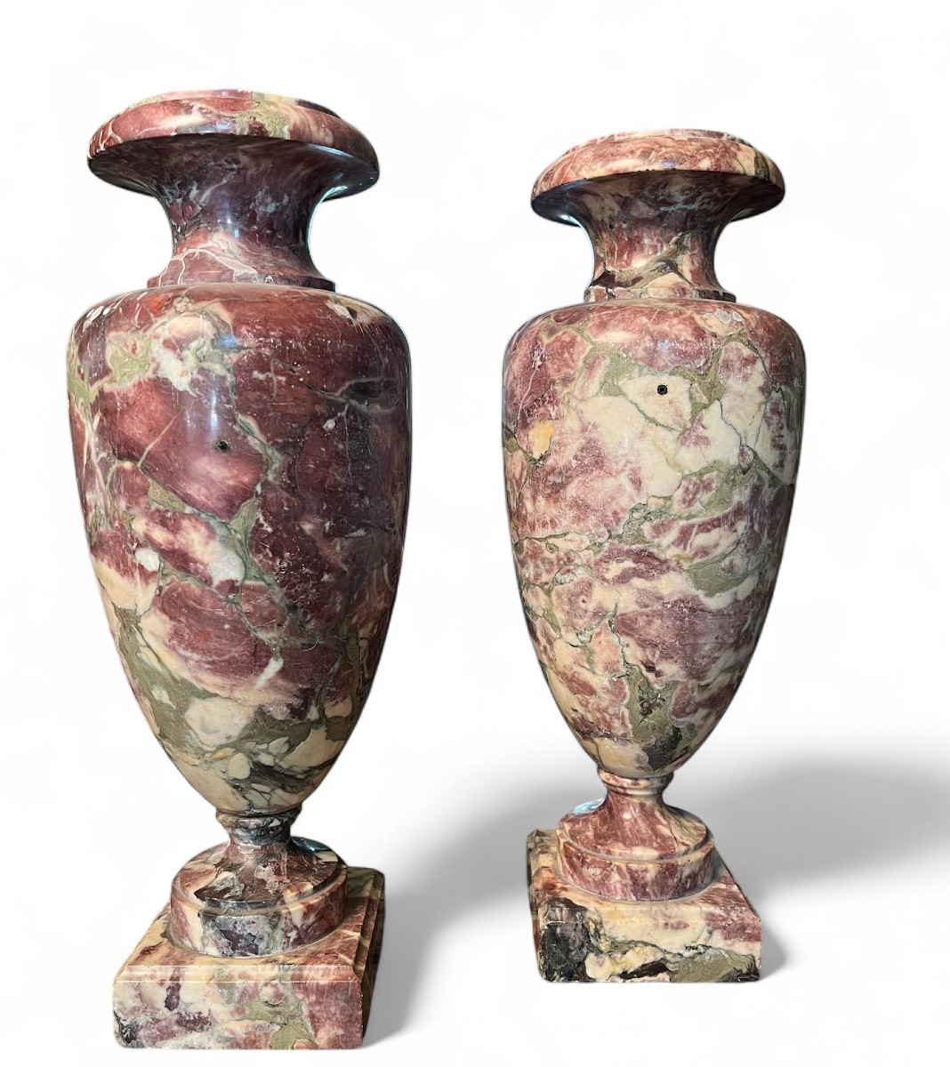 Pair Of Peach Blossom Marble Vases, Neoclassical Period, Late 18th Century-photo-2