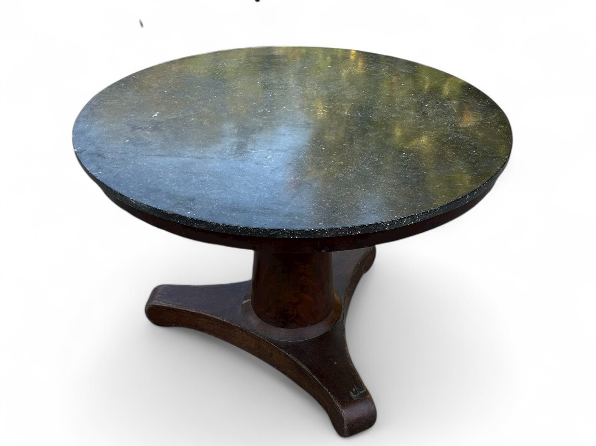 Walnut And Walnut Veneer Pedestal Table, Marble Top, 19th Century-photo-2