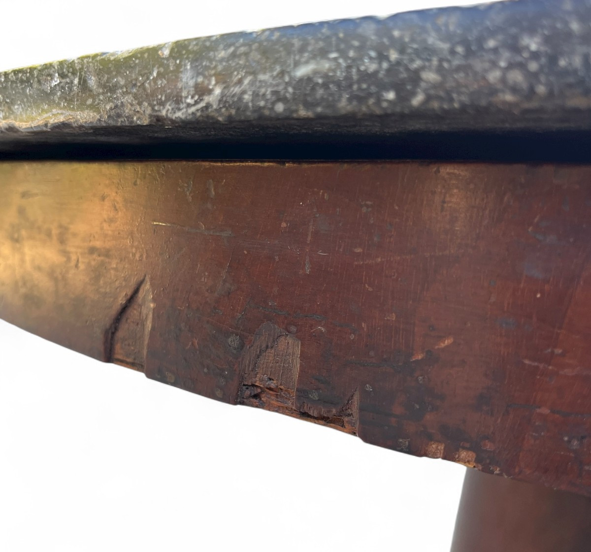 Walnut And Walnut Veneer Pedestal Table, Marble Top, 19th Century-photo-3