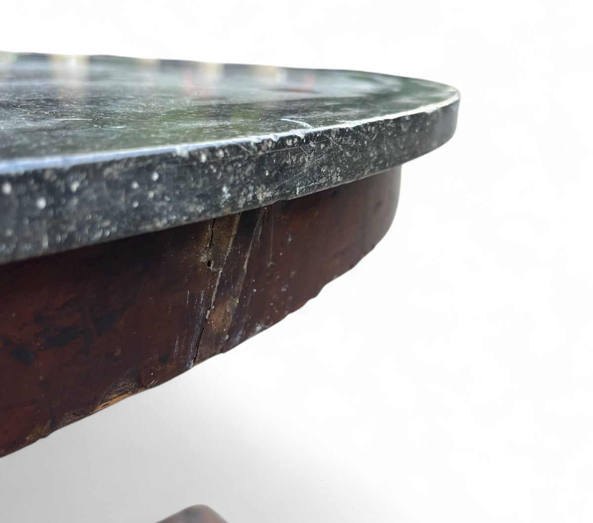 Walnut And Walnut Veneer Pedestal Table, Marble Top, 19th Century-photo-2