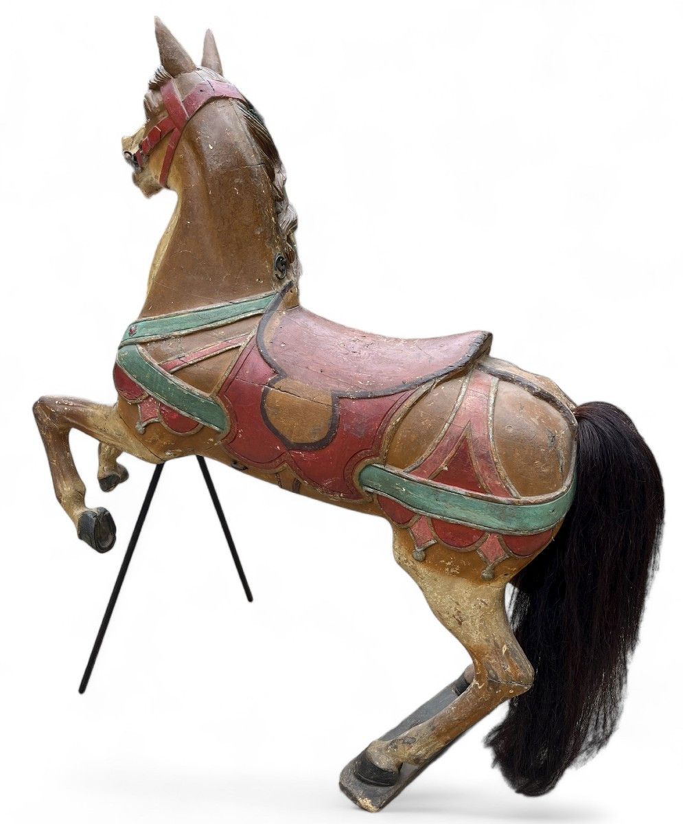 Carved And Polychromed Wooden Carousel Horse-photo-2