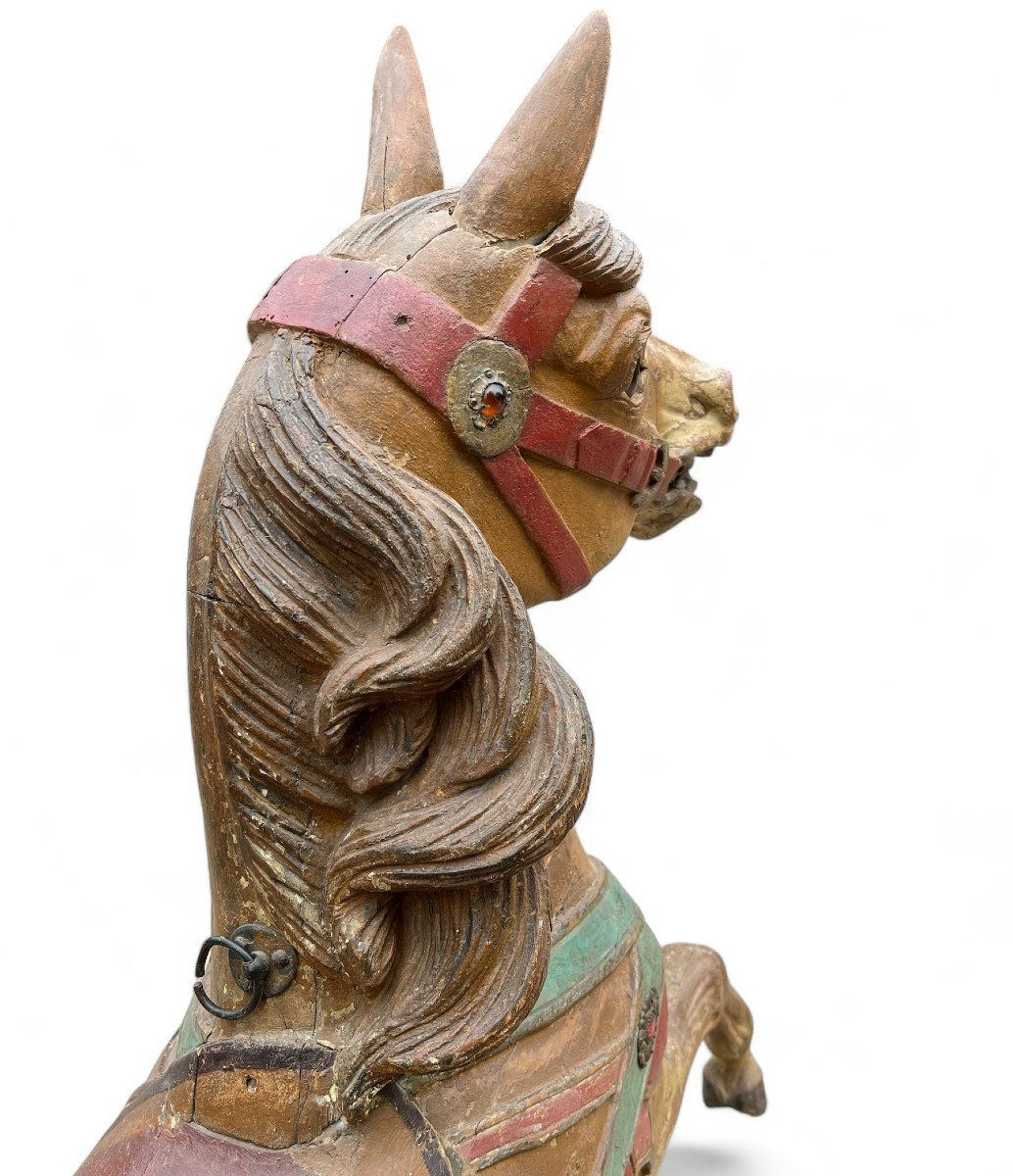 Carved And Polychromed Wooden Carousel Horse-photo-3