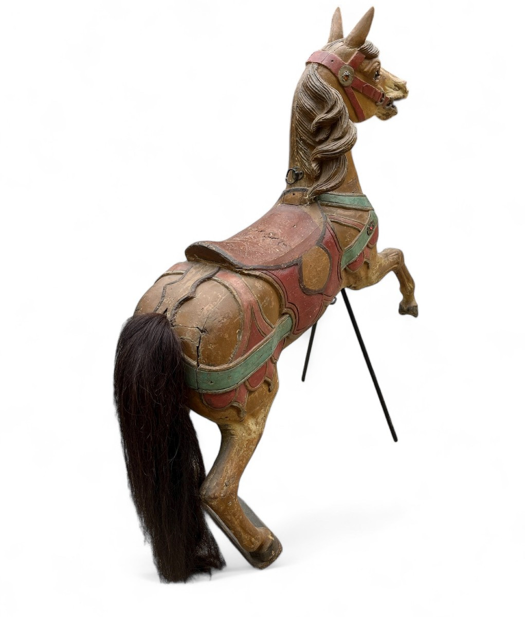 Carved And Polychromed Wooden Carousel Horse-photo-4
