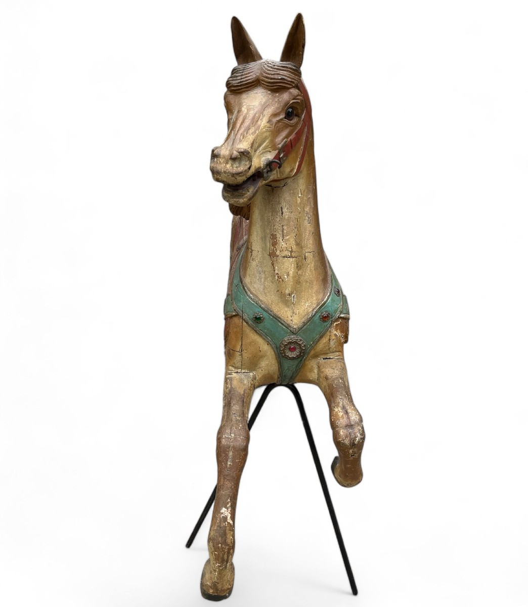 Carved And Polychromed Wooden Carousel Horse-photo-2