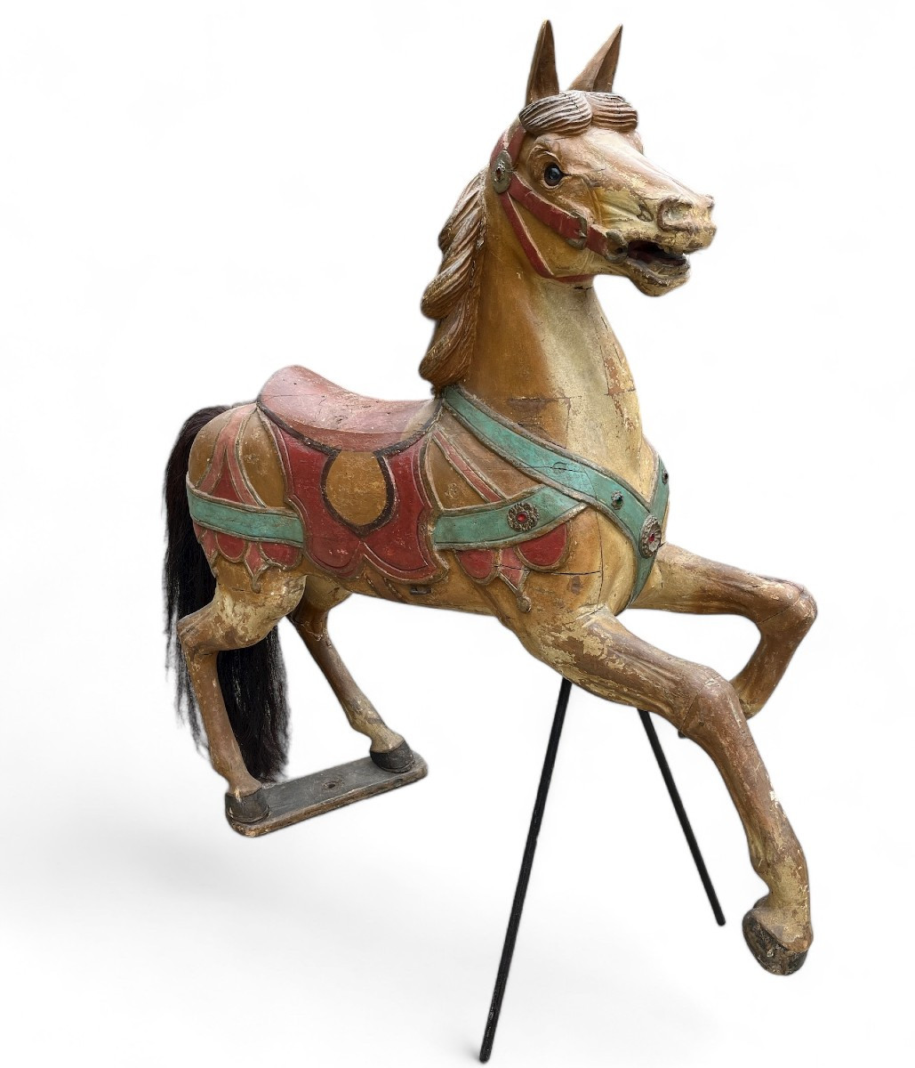 Carved And Polychromed Wooden Carousel Horse