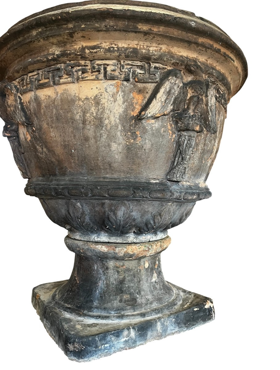 Paire de vasques en terre cuite signées Antoinetti Sienne, Italie XIXe siècle-photo-4