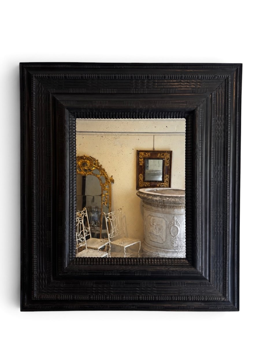 17th-century Italian Mirror Made Of Blackened Wood
