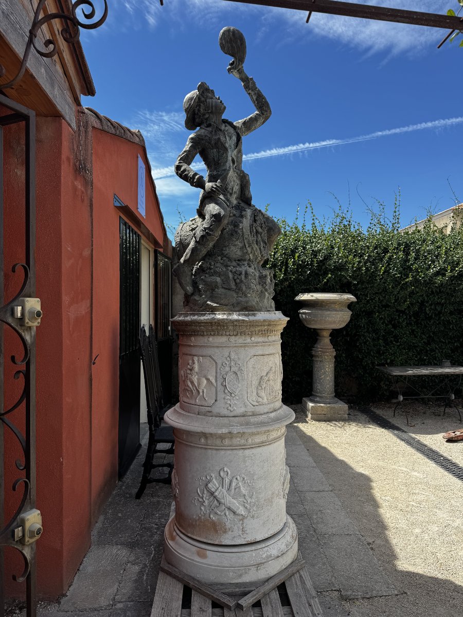 19th-century Carved Marble Pedestal And A Sculpture Depicting Bacchus, Circa 1920-photo-2