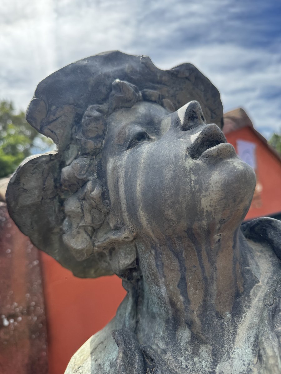 19th-century Carved Marble Pedestal And A Sculpture Depicting Bacchus, Circa 1920-photo-2