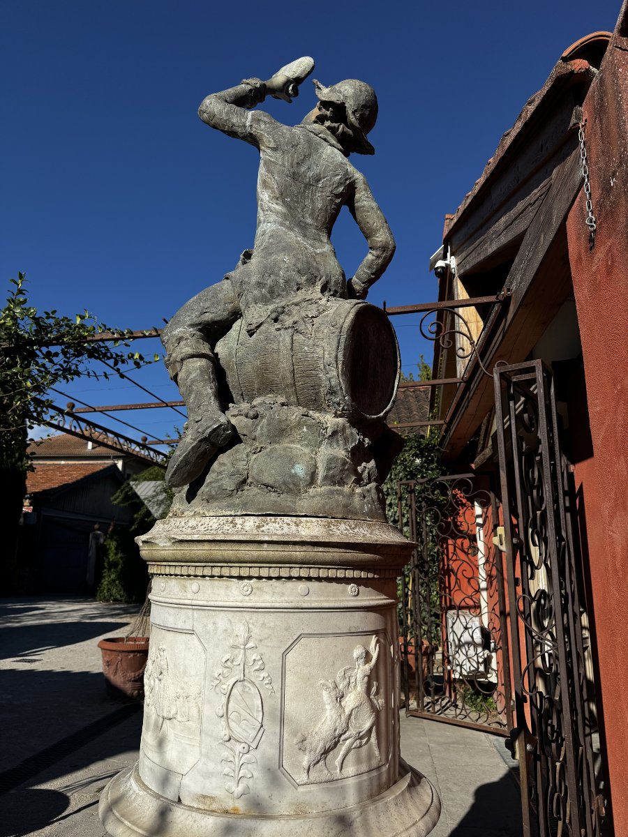 19th-century Carved Marble Pedestal And A Sculpture Depicting Bacchus, Circa 1920-photo-5