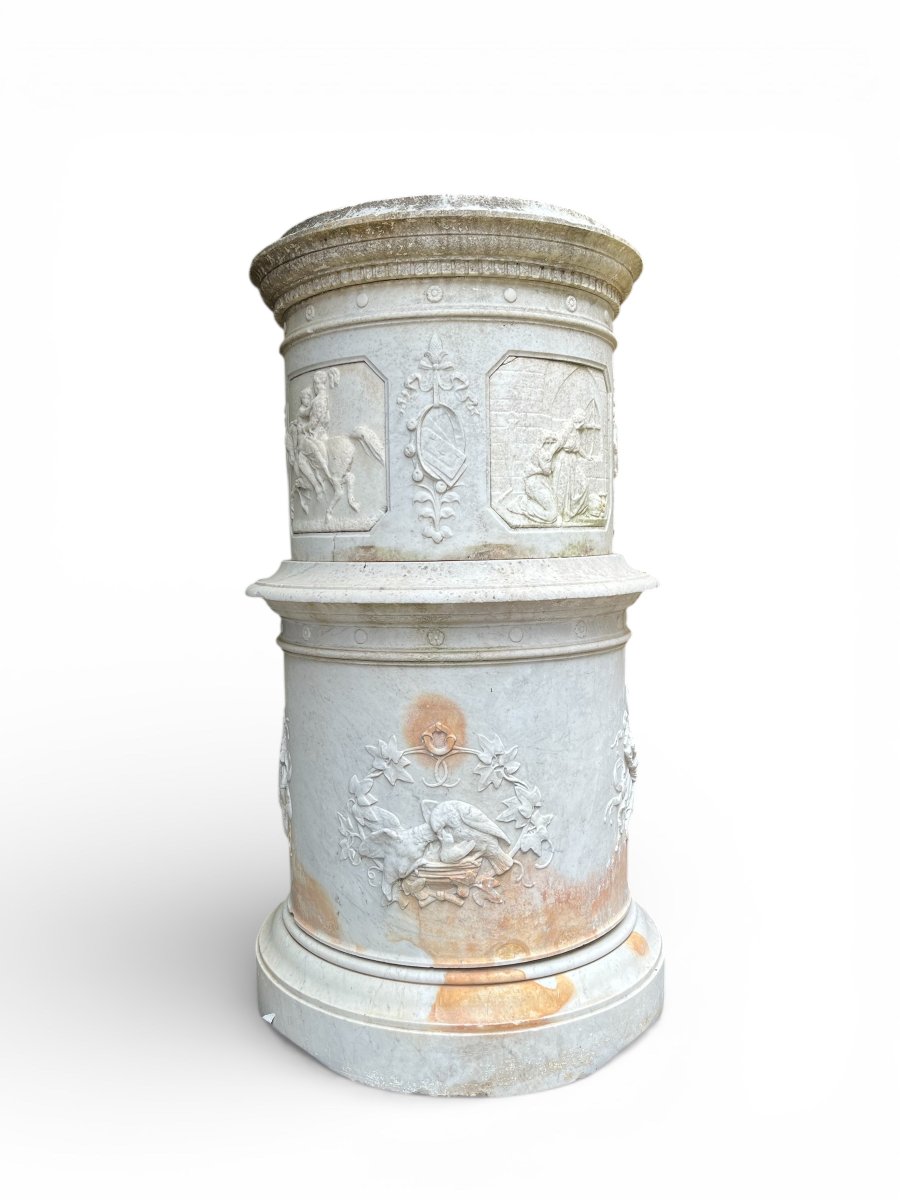 19th-century Carved Marble Pedestal And A Sculpture Depicting Bacchus, Circa 1920-photo-7