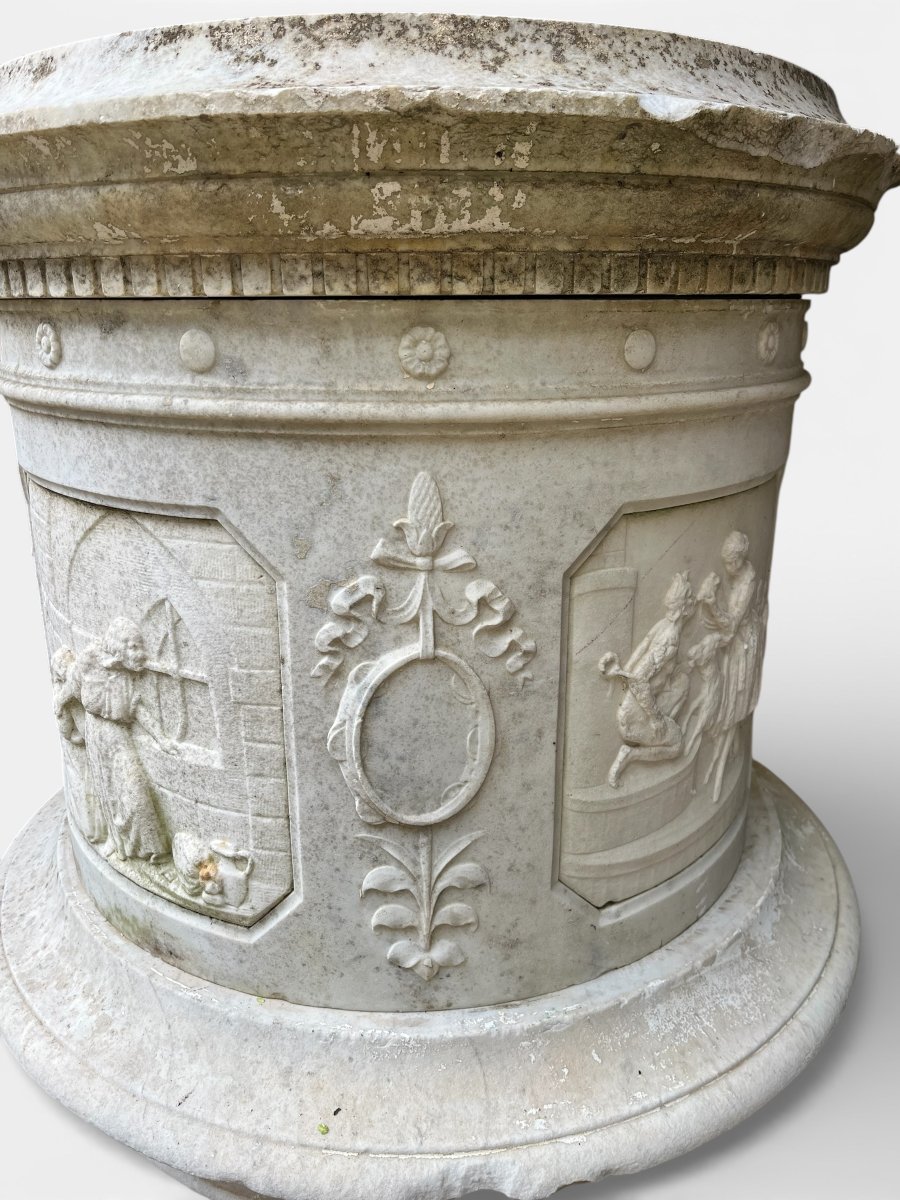 19th-century Carved Marble Pedestal And A Sculpture Depicting Bacchus, Circa 1920-photo-8