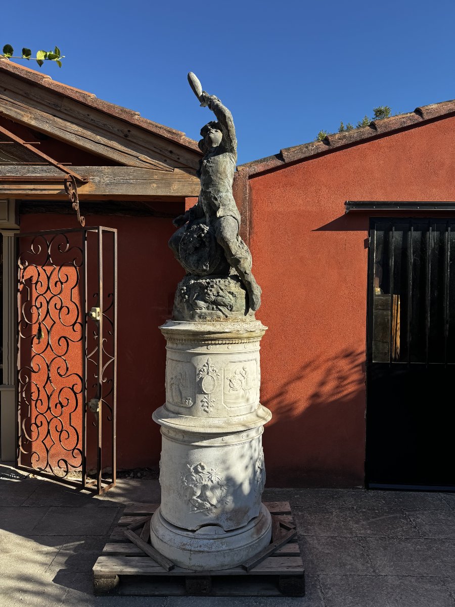 19th-century Carved Marble Pedestal And A Sculpture Depicting Bacchus, Circa 1920