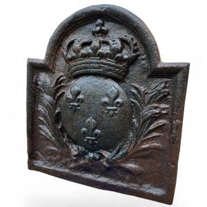 Plaque de cheminée en fonte " aux fleurs de lys et couronne royale" XVIIe siècle