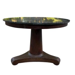 Walnut And Walnut Veneer Pedestal Table, Marble Top, 19th Century