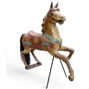 Carved And Polychromed Wooden Carousel Horse
