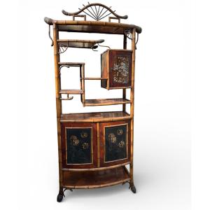 Meuble japonisant en bambou et bois laqué 