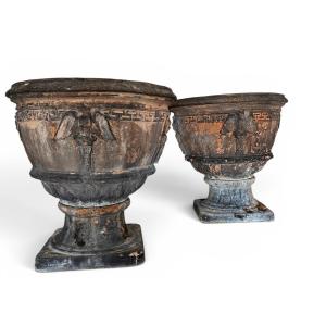 Paire de vasques en terre cuite signées Antoinetti Sienne, Italie XIXe siècle