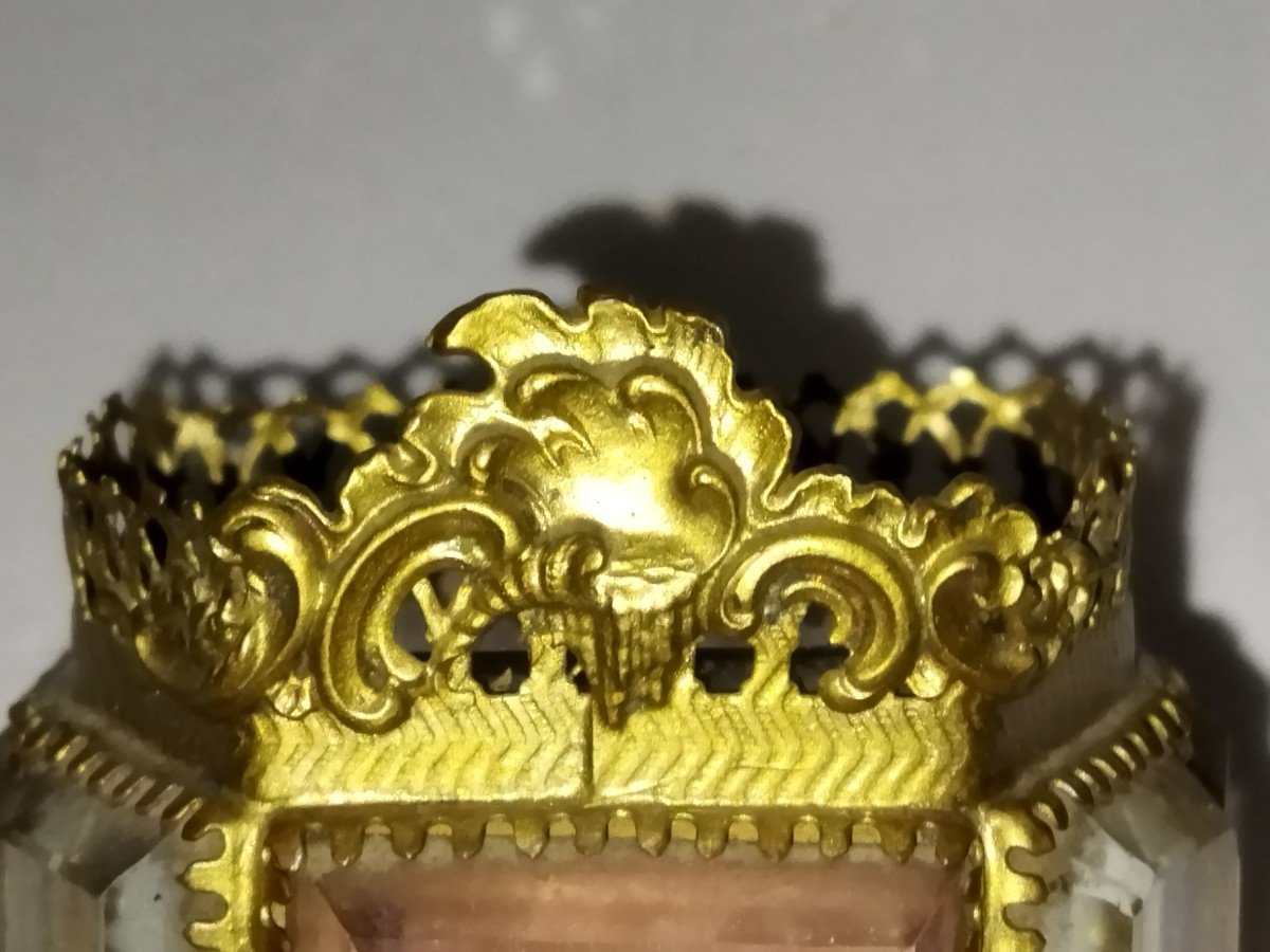 NAPOLÉON III Coffret A Bijoux Vitrine capitonnée A étage Laiton Et Verres Biseautés-photo-5