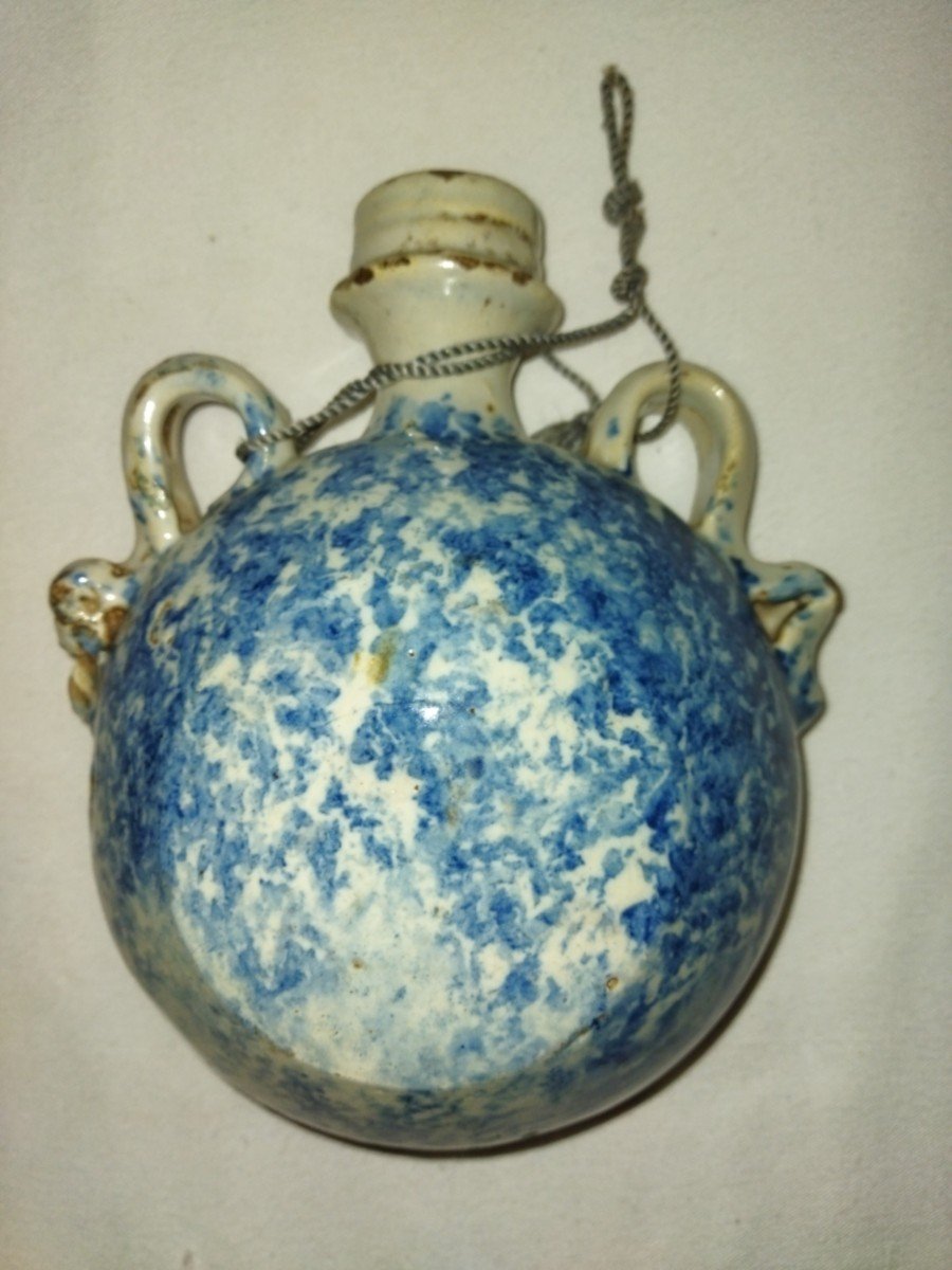 19th Century Floral Patterned Earthenware Pilgrim's Flask-photo-2