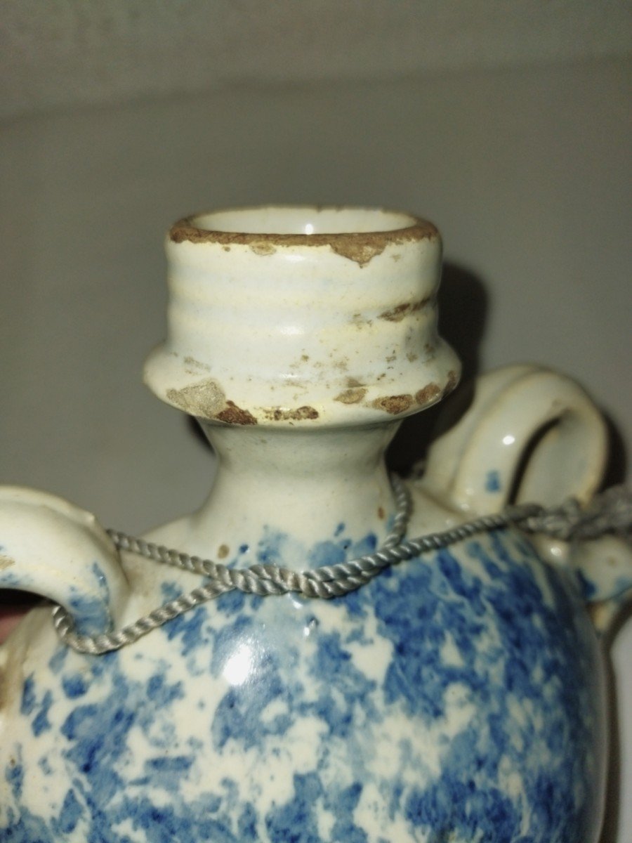 19th Century Floral Patterned Earthenware Pilgrim's Flask-photo-1