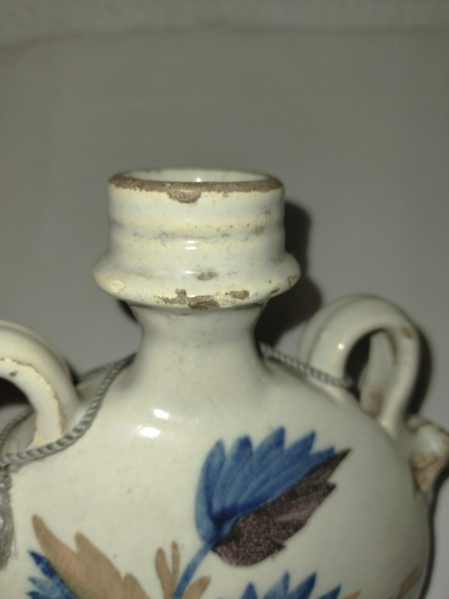 19th Century Floral Patterned Earthenware Pilgrim's Flask-photo-2