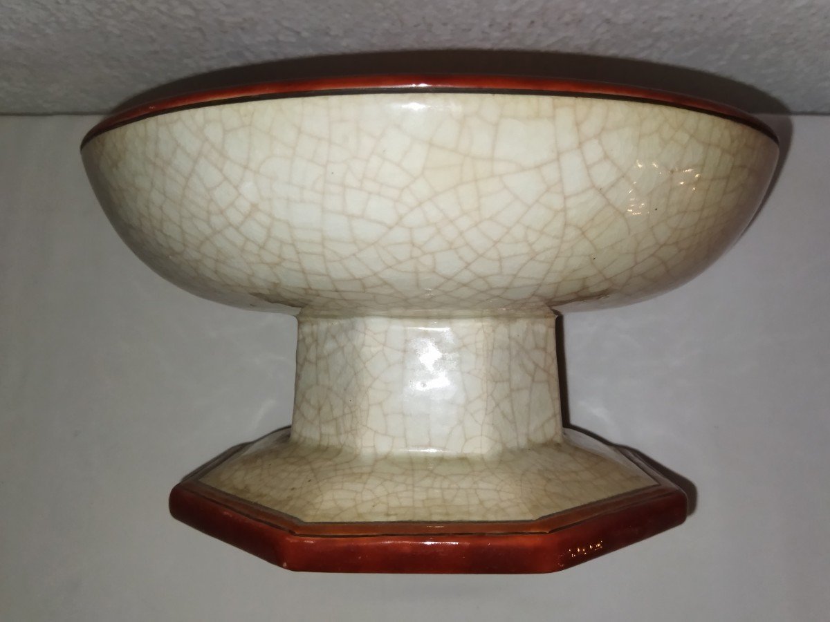 Longwy Art Deco Cup On Octagonal Pedestal-photo-2