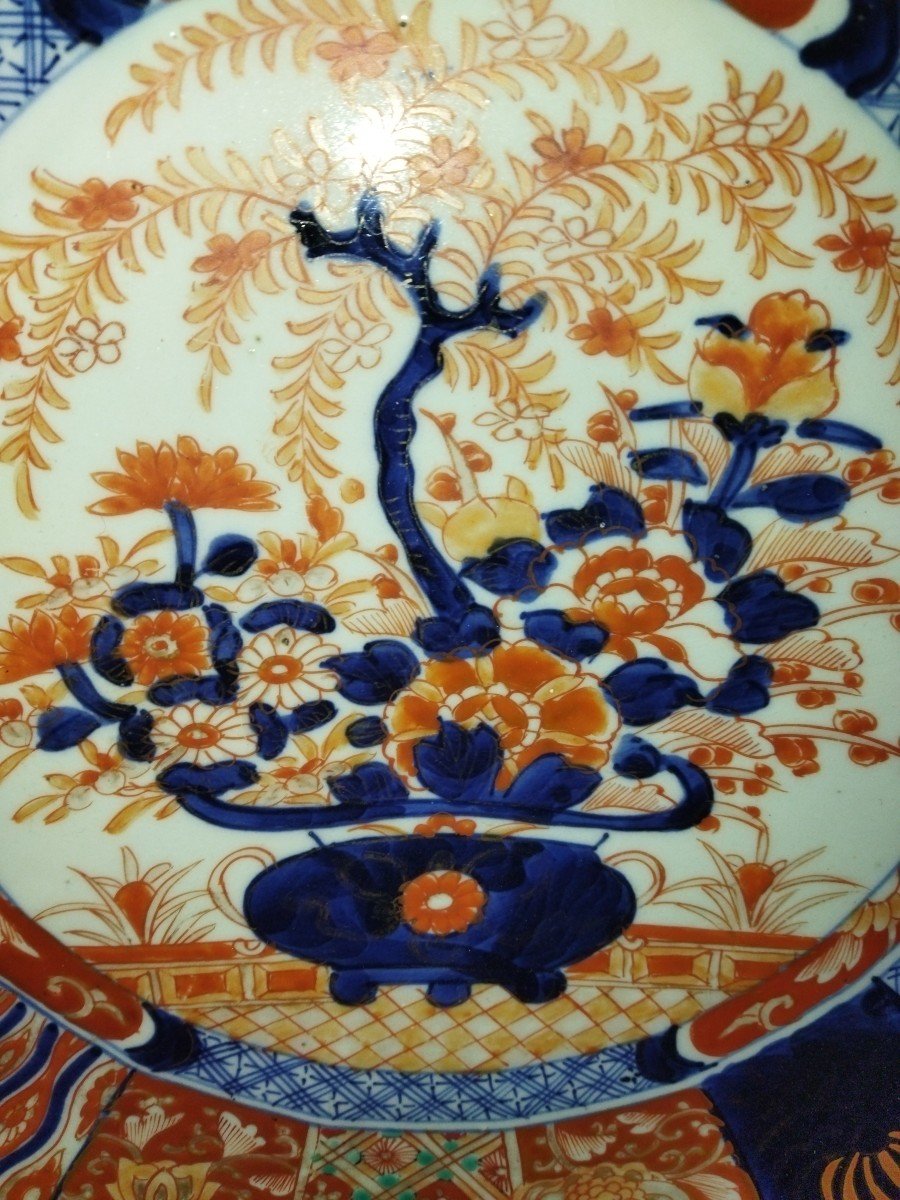 IMARI Très Grand Plat Polylobé De Collection Ornement Mural Céramique Japonaise 45cms-photo-3